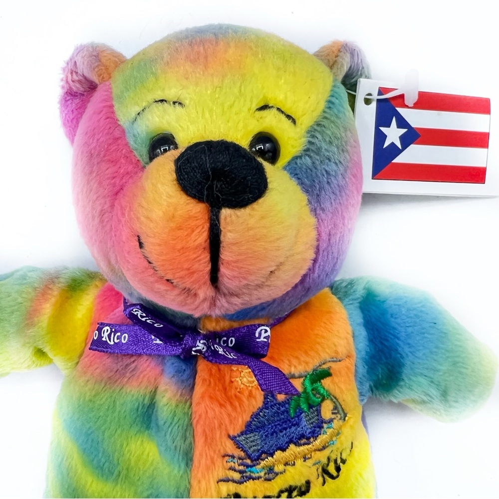 Puerto Rico "Isle of Enchantment" Symbolz State Pride Bear Rainbow Tie-Dye Plush - Picture 4 of 15